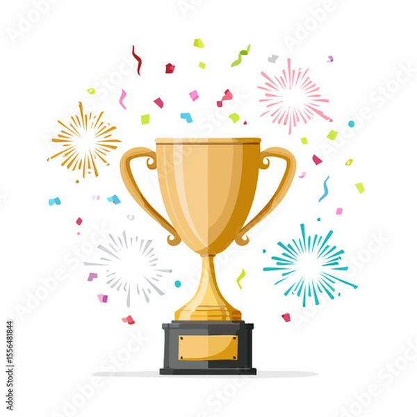Obraz A trophy cup with confetti and sparkles
