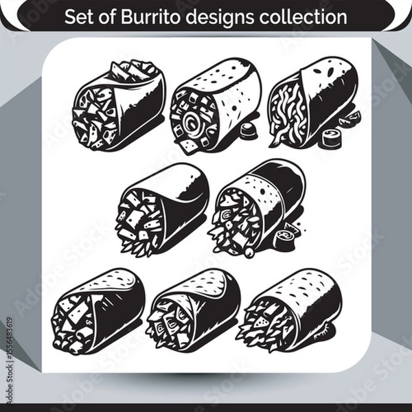 Fototapeta A Captivating Assortment of Burrito Designs A Culinary Journey Through Mexican Flavors and Textures Showcasing Intricate Details and Bold Black and White Contrast Ideal for Food Lovers