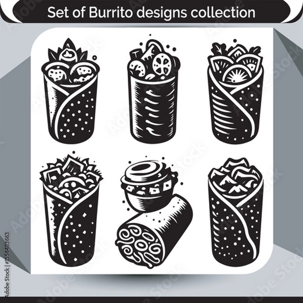 Fototapeta A Delicious Assortment of Burrito Designs in a Collection of Artistic Vector Illustrations that Showcase the Variety and Flavor of this Mexican Classic Food