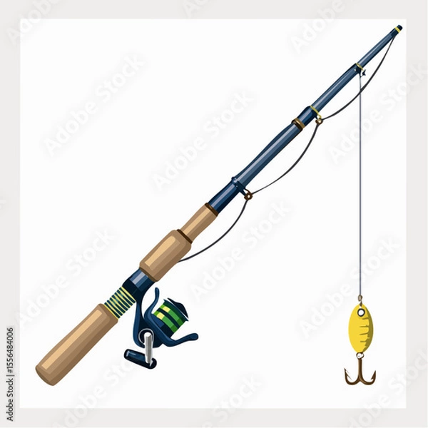 Obraz A fishing rod with line and hook dangling
