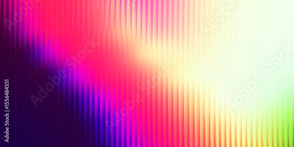 Obraz Iridescent glass texture with vertical ribbed lines and soft blue, amber, violet gradient ripple. Holographic distortion, modern translucent surface, futuristic vector illustration.