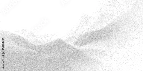Obraz Monochrome stipple texture with scattered halftone dots. Gradient grain background with flowing pattern and grunge noise effect. Vector illustration.