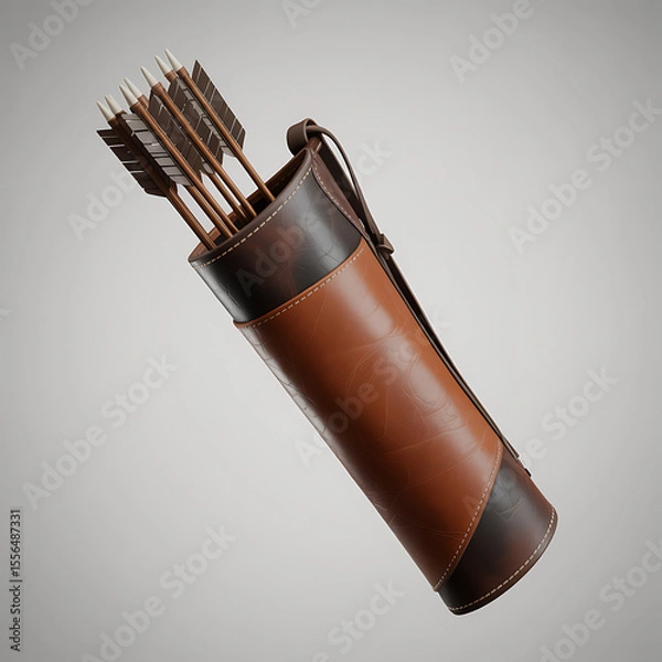 Fototapeta Leather quiver filled with arrows isolated on a transparent background archery brown