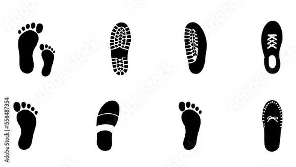 Fototapeta Collection of High-Quality Footprints and Shoe Prints Icons Barefoot, Boots, Shoes, Sandals, and More for Design Projects