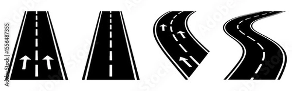 Fototapeta Vector Illustration of Roads Straight, Curved, and Winding Paths for Design Projects