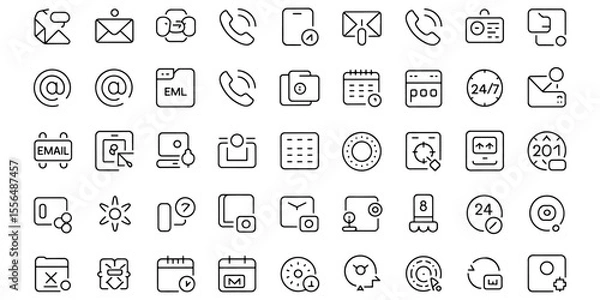 Fototapeta Collection of 40 Minimalist Line Icons for Communication, Time Management, and Online Interaction