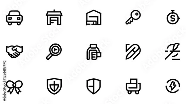 Fototapeta Collection of Minimalist Line Icons Car, House, Garage, Key, Time, Deal, Search,  Building, Speed,  Gift, Security, Shopping Cart, and More