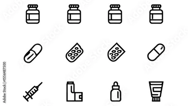 Fototapeta Collection of Medical Icons Pills, Capsules, Syringes, Inhalers, and More - Free Vector Graphics