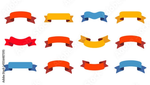 Fototapeta Colorful Ribbon Banners A Collection of 12 Flat Design Ribbon Banners for Award, Celebration, and More