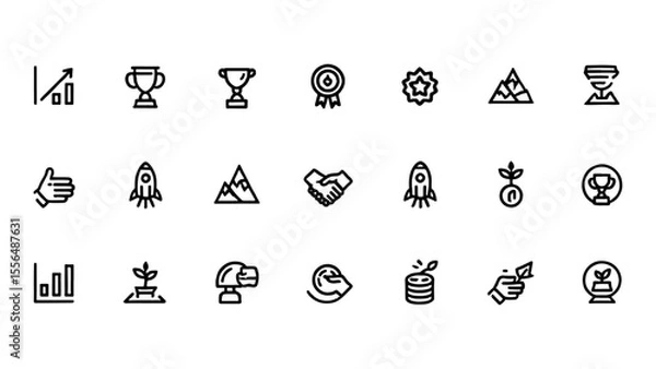 Fototapeta Success, Achievement, Growth, and Business Icon Set 24 Line Icons for Presentations, Websites, and Applications