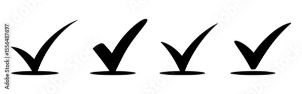 Fototapeta Collection of Four Bold Black Checkmarks Approval, Confirmation, Correct, and Verified Symbols