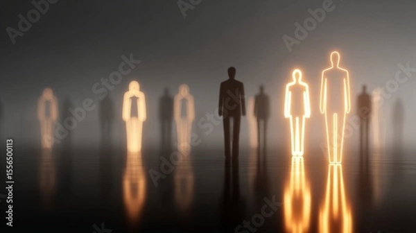 Fototapeta Silhouettes of illuminated figures create a mysterious and artistic atmosphere.