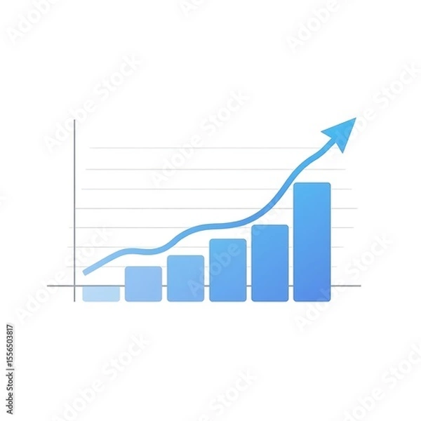Fototapeta A 3D business chart with an up arrow shows financial growth and success in the stock market