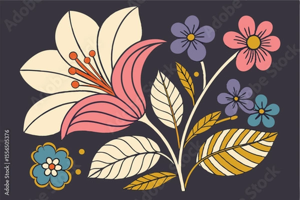 Fototapeta Floral design over black background, vector illustration. Vector illustration.