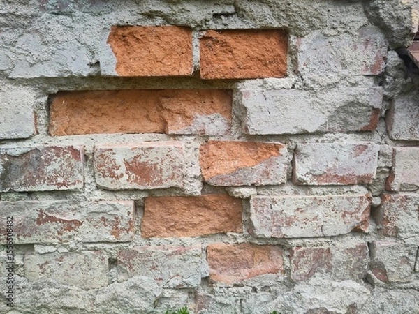 Fototapeta Texture - Old deteriorated brick house facade