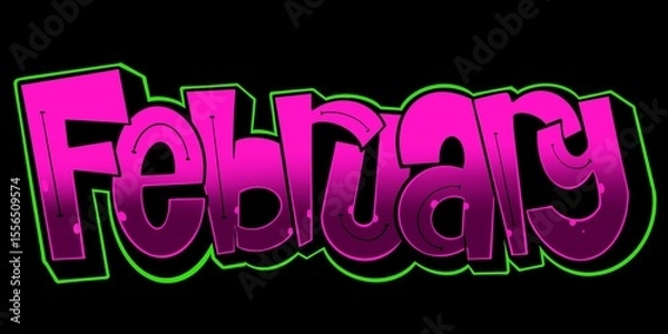 Fototapeta February illustration, February letter with unique simple graffiti pattern and bright colors
