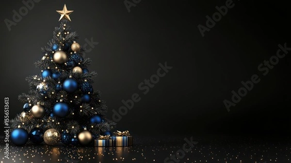 Obraz Dark elegant christmas tree decorations