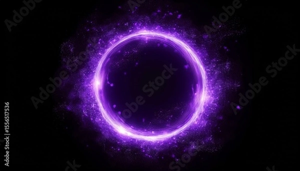 Fototapeta magic ring particles abstract purple circle portal on black and transparent background