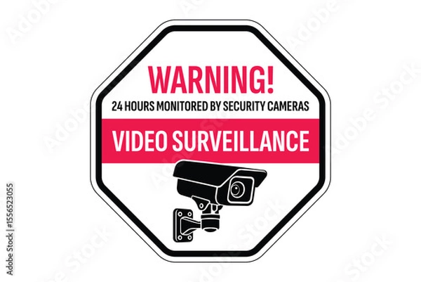 Fototapeta 24-Hour Surveillance Warning Sign with Security Camera Icon – Video Monitoring Safety Notice – High Quality Vectorial Stock Image