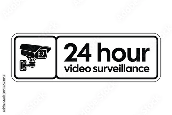 Fototapeta 24 Hour Video Surveillance Sign with Security Camera Icon – Property Monitoring and Safety Warning – High Quality Vectorial Stock Image