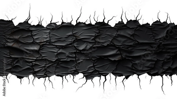 Fototapeta Striking visual of fractured black material against clean white, suggestive of disruption, change, or a powerful reveal concept transparent.