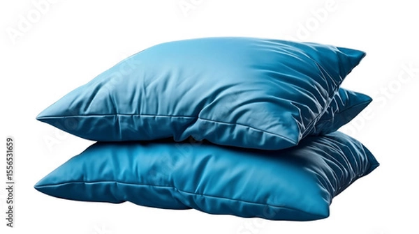 Fototapeta Two soft, blue pillows are stacked gently on top of each other against a gray backdrop, promising rest and comfort transparent.