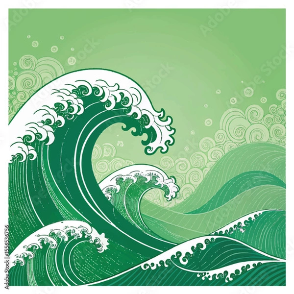 Obraz Modern green banner background. Graphic design banner pattern background template with dynamic wave shapes.