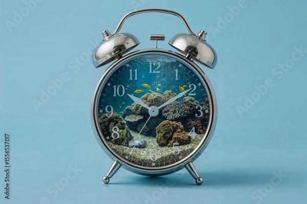 Fototapeta Vintage Alarm Clock with Coral Reef Inside Dial