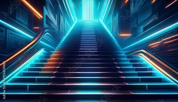 Fototapeta futuristic staircase glowing neon path