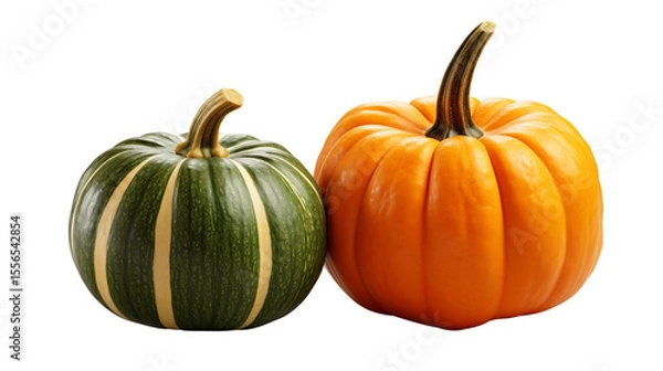 Fototapeta Two vibrant pumpkins display fall harvest themes against a simple backdrop, showing autumn's colorful fruits and vegetables transparent.