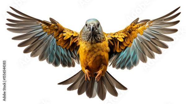 Fototapeta Striking bird with vibrant golden feathers and outstretched wings presents a captivating display of avian grace transparent.