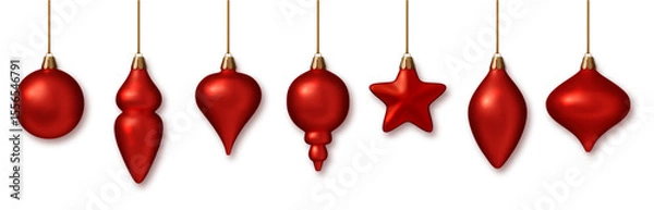 Obraz Christmas red baubles realistic set PNG. Shiny 3D ornaments in red metallic colors. Elegant holiday decorations for New Year, Xmas tree, celebration design.