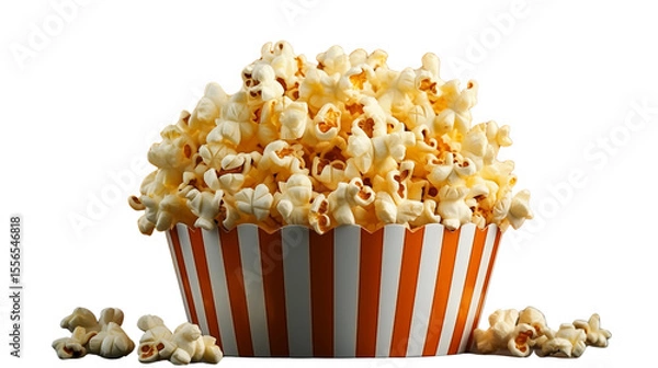 Fototapeta Fresh popcorn overflows from a striped container, ready for movie night or a tasty, salty snack transparent.