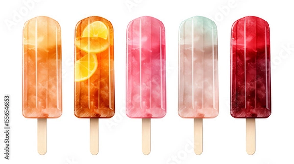 Fototapeta Colorful fruit ice pops offer a refreshing treat, from citrus to berry flavors for a delicious and healthy summer snack transparent.