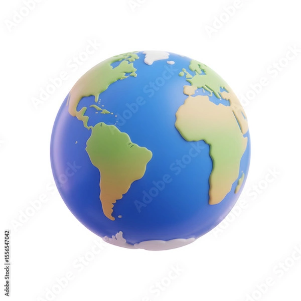 Fototapeta Stylized 3d earth globe with continents and oceans isolated on transparent background