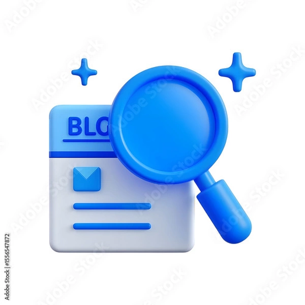 Fototapeta 3d icon of a magnifying glass examining a blog post with an envelope icon isolated on transparent background