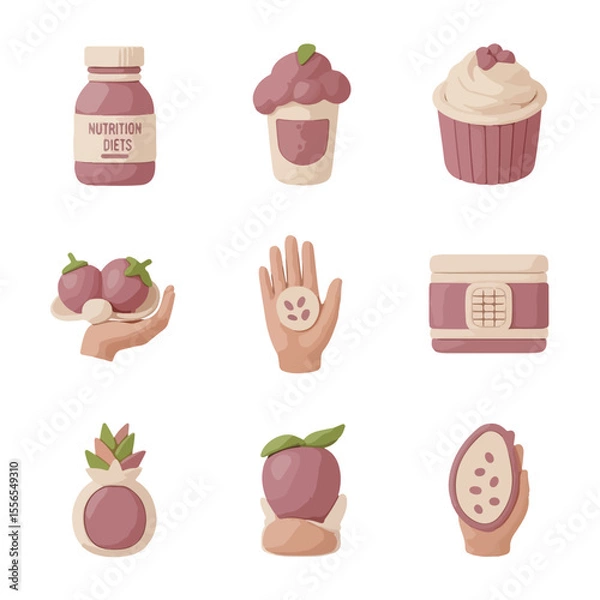 Fototapeta Icon set of nutrition and diet-related illustrations
