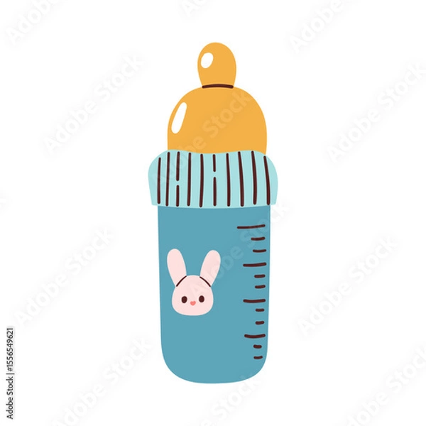 Obraz Baby bottle icon. Simple and cute infant feeding bottle clipart illustration. Features a blue and yellow design with milk or formula inside.