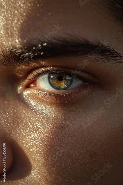 Obraz Hyper-Realistic Macro Photo of a Male Eye with Vivid Iris Color, Detailed Skin Texture, Visible Pores, and Natural Lighting