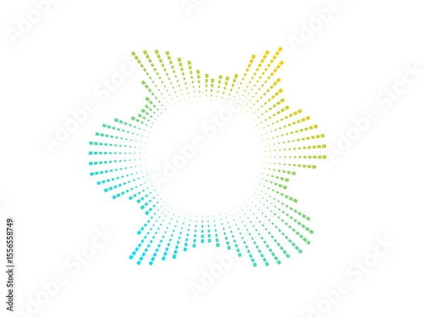Fototapeta Circular audio color wave pattern created with black dots. The vector design represents sound neon waves and music visualization in a modern style.