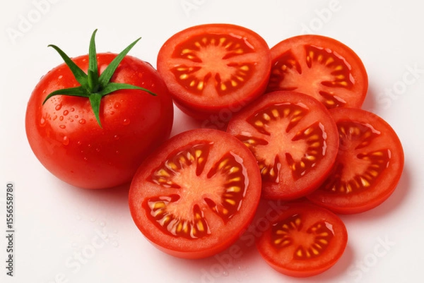 Fototapeta AI Whole and Sliced Tomatoes on White