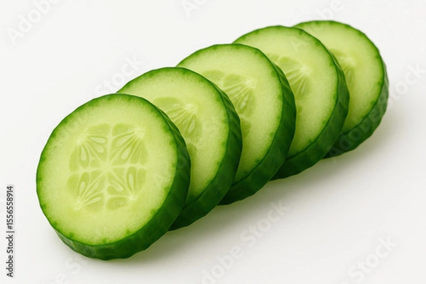 Fototapeta AI Cucumber Slices Close-Up on White