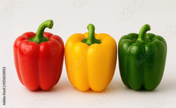 Fototapeta AI Generated Bell Peppers Trio: Red, Yellow, Green