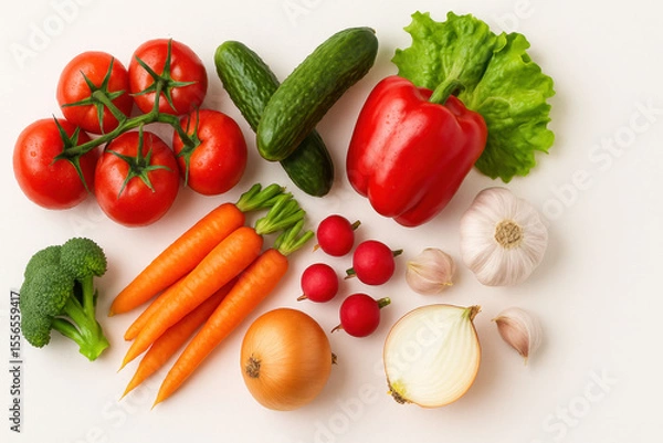 Fototapeta AI Flat Lay of Assorted Fresh Vegetables