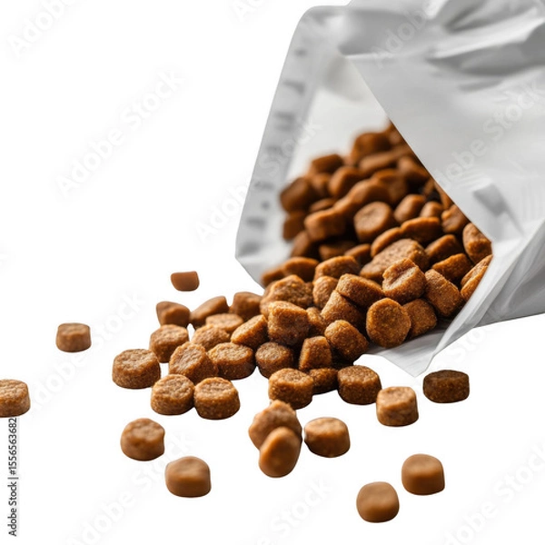 Fototapeta Spilled pet food kibble transparent background cutout pet png high-quality image studio environment close-up view