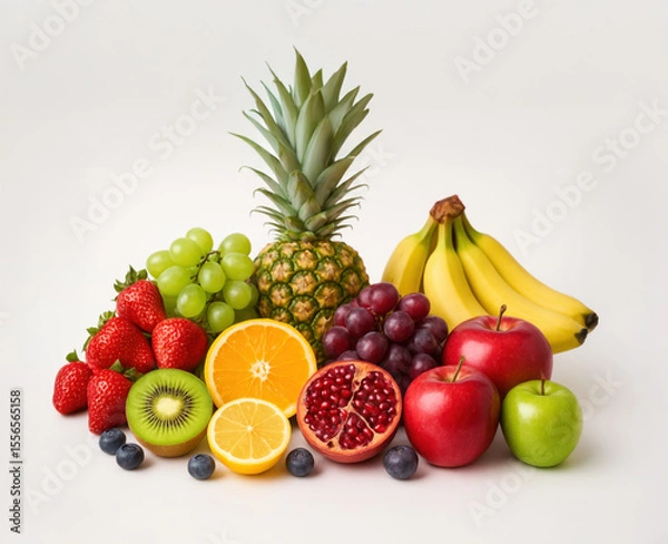 Fototapeta AI Fruit Mix with Ice and Mint on White
