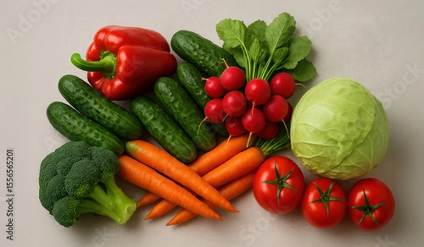Fototapeta AI Flat Lay of Assorted Fresh Vegetables