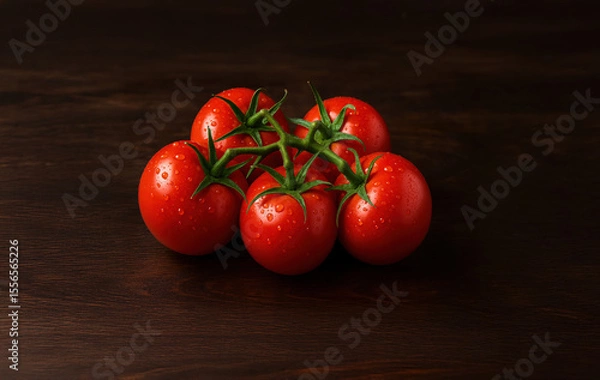 Fototapeta AI Photo of Tomatoes on Vine over Black