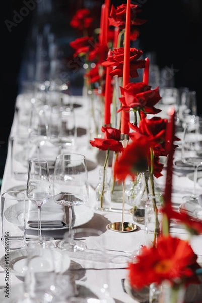 Fototapeta Elegant Table Setting with Red Roses