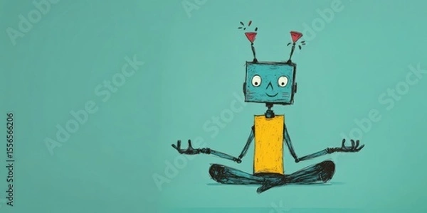 Obraz A delightful and colorful design showcasing a meditating robot that embodies serenity and joy